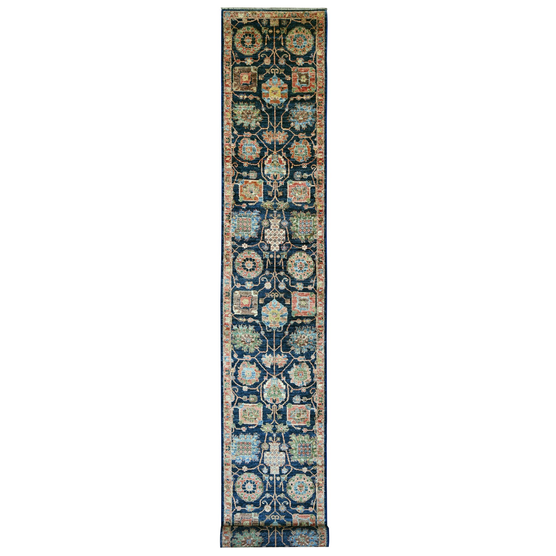 2'7"x21'8" Yale Blue, Aryana Grade, Northwest Persian with All Over Design, Vegetable Dyes, High Mountain Wool, Hand Knotted, Densely Woven, XL Runner, Oriental Rug 
